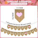 Mother'S Day Burlap Banner, Pre-Strung Happy Mother'S Day Banner With Pink Heart, Rustic Mothers Party Decoration Banners, Mothers Day Surprise Decoration For Window, Fireplace, Table