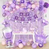 Lavender & Pink Birthday Decor Set Balloons, Banner, Curtain & Cake Topper