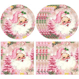 40 Pcs Merry Christmas Plates And Napkins Sets Cute Winter Christmas Round Disposable Tableware Pink Chrismas Paper Plates And Napkins For Holiday Xmas Theme Party Supplies Table Decor, Serves 20