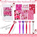 141 Pcs Valentines Notebook Pen Cards Set 35 Valentine Small Pocket Notepads 35 Heart Shaped Ballpoint Pen 35 Valentine Cards 35 Organza Bags For Party Supplies