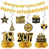 11Pcs 18th Birthday Kit Black & Gold Banner, Centerpieces & Party Supplies