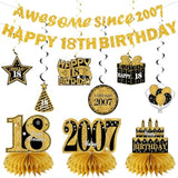11Pcs 18th Birthday Kit Black & Gold Banner, Centerpieces & Party Supplies