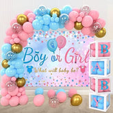 Gender Reveal Balloon Arch Kit – 141pcs Pink & Blue Balloons with 4 Boxes and Backdrop for Baby Shower