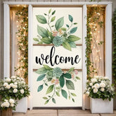 Welcome Door Banner Decorations Summer Spring Welcome Door Cover Decoration Eucalyptus Flowers Greenery Door Porch Sign Front Door Cover For Indoor Outdoor Decor Party Supplies
