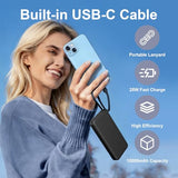 25w Portable Charger 10000mAh Power Bank with Built-in USB C Cable, Battery Pack Charger Portable LED Display Tavel Essential Phone Charger