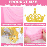 16Ft Princess Party Door Decorations Pink Princess Long Window Treatment Scarves Fabric Gold Crown Door Hanging Banner For Girls Birthday Bachelorette Wedding Photo Booth Props Supplies