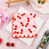 50Pcs Pink Bow Cherry Napkins Cherry Party Decorations Coquette Cute Scalloped Edge Paper Luncheon Dinner Napkins For Wedding Birthday Party Table Supplies