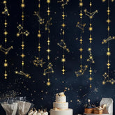 Glitter Celestial Party Decorations Constellation Birthday Decoration Star Garlands Witchy Backdrop Astrology Decor Zodiac Theme Banner Hanging Stars Streamer Galaxy Party Suppplies (Gold)