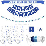 Blue & White Happy Birthday Set — Banner, Swirls, Dots, Balloons for Party