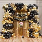 141Pc Black & Gold Balloon Arch Kit (18"/12"/5") w/ Happy Birthday Banner
