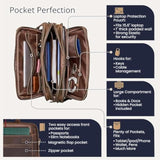 Full Grain Leather Briefcase For Men, Top Choice Gifts, Handcrafted Laptop Bag With Multiple Compartments And Brass Hardware, Fits 15.6 Inch Laptop