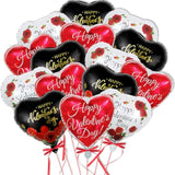 Happy Valentines Day Balloons - 15 Pcs Black White Red Heart Balloons For Valentines Day Decorations, 18 Inch Heart Shaped Balloons For Valentines Foil Balloons, Valentines Day Party Decorations