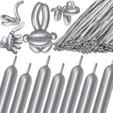 260 Metallic Silver Long Balloons 100pcs for Garland Twisting Party Decor