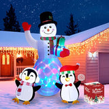 Christmas Inflatables Outdoor Decorations, 8 Ft Inflatable Snowman With Penguins, Blow Up Xmas Decorations Clearance Ind