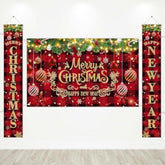 Christmas Decorations Red Black Buffalo Merry Christmas Banner 3Pcs Xmas Happy New Year Banners Holiday Party Decorations Indoor Outdoor