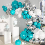 141pcs Teal Blue & Silver Balloon Garland Kit for Birthday and Wedding Decor