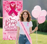 Pink Ribbon Door Banner 3x6FT Breast Cancer Awareness Decorations