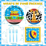 Cartoon Toy Baby Shower Supplies Tableware Set, Baby Shower Decorations Boy, Blue Toy Theme Inspired Story It'S A Boy Story Decorations, Plates, Napkins, Forks, Serves 24 Guests