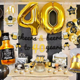 40Th Birthday Decorations For Him, 40Th Birthday Party Decorations Black And Gold Decorations With Gold 40 Number Balloons,Cheers To 40 Years Banner For Men Happy 40Th Birthday Decorations