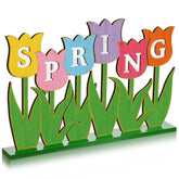 Wooden Tulips Table Decorations Spring Flowers Table Centerpieces Rustic Farmhouse Tulips Tiered Tray Decor For Home Spring Easter Wedding Anniversary Party Tabletop Decoration