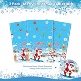 3 Pcs Merry Christmas Tablecloth - Xmas Cool Santa Claus Plastic Table Cloth Disposable Rectangular Blue White Table Covers For Christmas Tables Decorations Party Supplies Decor, 108 X 54 Inch