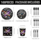 168Pcs Star Plates Napkins Birthday Party Supplies Disposable Paper Cups Black Forks Galaxy Movie Star Party Decorations Tableware Set For Kids Boys Birthday Decor Serves 24 Guests