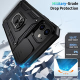 For Iphone 12 Case, Iphone 12 Pro Case, Slide Lens Cover, Hd Screen Protector, Military Grade Drop Protection, Magnetic Rotated Ring Holder Kickstand Phone Case (Black)
