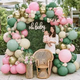 Sage Green Pink Balloon Arch Kit Double Stuffed Dusty Green Pastel Pink White Sand Gold Balloon Garland Light Olive Cream Balloons For Baby Shower Baby In Bloom Wedding Birthday Tropical Party Decor