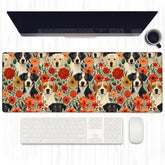 Cute Dog With Floral Gaming Mouse Pad, Extended Lovely Puppy Face Desk Mat Computer Laptop Mousepad, Robust Stitched Edges, 31.5"×11.8" Large Office Keyboard Mouse Pads For Home Desktop Decor