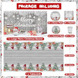 195Pcs Silver Christmas Party Supplies Decorations Christmas Tableware Set Kit Includes Xmas Paper Plates And Napkins Sets Glitter Merry Xmas Disposable Dinnerware Tablecloth Banner Backdrop Serve 24