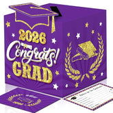 Graduation Wish Cards With Purple And Gold Graduation Card Holder Box - 36Pcs Class Of 2026 Graduation Advice Cards And 2026 Congrats Grad Card Box For Graduation Party Decoration Purple