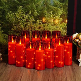 Flameless Candles With Embedded Star String - Battery Operated Led Candles, With Remote,12 Red Flickering Candles For Christmas, Weddings, Home Decor & Party,(D 2.3"×H 5" 6" 7")