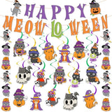 Halloween Party Decorations Little Cats "Happy Meow-Loween" Banner & Hanging Swirls