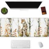 Cute Wolf Gaming Mouse Pad, Forest And Autumn Leaf Mousepads For Gaming Home Office Work, Extended Mats Computer Keyboard Laptop, 31.5×11.8 Inch Large Desk Mat With Non-Slip Rubber Base