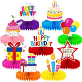 Birthday Table Decorations - 9 Pcs Colorful Happy Birthday Centerpieces For Tables Rainbow Honeycomb Centerpieces Table Toppers For Girls Boys Men Women Birth Date Party Supplies, Photo Booth Props