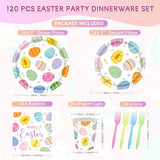 Easter Birthday Party Supplies Set - 120-Piece Easter Paper Plates and Napkins Forks Tableware Set,Disposable Tableware Kit with Bunny & Egg Designs, Perfect for Kids & Adults Spring Celebrations