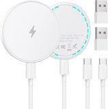 2 Pack 15W Magnetic Wireless Charger Pad with 4.2FT USB C Cables for iPhone AirPods