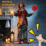 5.3FT Halloween Animatronics Clown Decorations, Sound Activated Standing Animated Clown with Lighted Eyes, Clown Holding Balloon for Indoor Outdoor Haunted House Party Prop Yard Decor