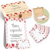 52 Pcs Time Capsule Set, 50 Strawberry Decorated Cards And 1 Time Capsule Sign Box, 1St Birthday Memory Preservation Box, Baby Shower Memory Preservation Time Capsule Box For First Birthday