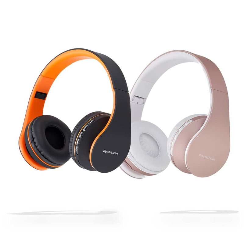 PowerLocus Rose Gold Bluetooth Headphones with Black/Orange Bluetooth Headphon