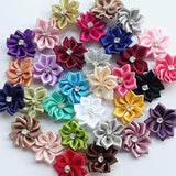 Upick More Than 26 Colors 40Pcs Satin Ribbon Flowers Bows Rose W/Rhine