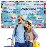 International Welcome Banner Decorations 52 World Country Flags Around the World Multicultural Decor - Large Welcome Backdrop Banner with 32 Different Language Welcome Words - Olympic Party Supplies