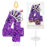 Purple Birthday Candle Crown Number 4 Candles Cake Candle,Purple Birthday Cake Topper Cupcake Decorations Party Decor For Girls And Women Anniversary Celebrations Supplies Favors