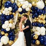 Navy Blue Gold Balloon Arch Kit 155pcs, Double Stuffed Pearl White Royal Blue Chrome Gold Garland Kit for Birthday 2026 Graduation Prom New Year Baby Shower Engagements Wedding Party Decor