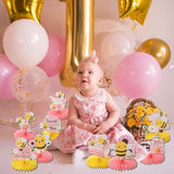 9Pcs Happy 1St Bee Day Honeycomb Centerpieces Bumble Bee First Birthday Party Table Decorations Pink It'S My 1St Bee Day Table Centerpiece For Girl Baby Shower Sweet As Can Bee Table Topper Sign Decor