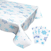 3 Pack Christmas Tablecloth, 54 X 108 Inch Blue And White Snowflake Tablecloth, Disposable Plastic Waterproof Rectangle Table Cover For Christmas Decorations Party Supplies