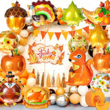 24pcs Fall Balloons Happy Thanksgiving Foil Balloons with Leaf Pumpkin Maple Squirrel Cones Decor