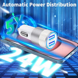 Apple MFi iPhone 16 Fast Car Charger 4.8A Dual USB with 2 USB-C Cables