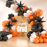 141pcs Latex Balloons with 3 Foil Balloons Orange Black White Birthday Graduation Party Decor
