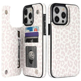 For Iphone 15 Pro Max Case Wallet With Card Holder, White Leopard Cheetah Pattern Back Flip Folio Pu Leather Kickstand Card Slots Case For Women Girls, Double Magnetic Clasp Cover 6.7"